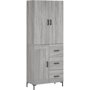 vidaXL - Hoge - kast - 69,5x34x180 - cm - bewerkt - hout - grijs - sonoma - eikenkleurig