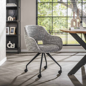 LifestyleFurn Eetkamerstoel 'Deonte' Op wieltjes, kleur Staalgrijs