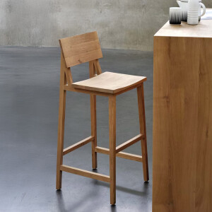 Ethnicraft Barstoel 'N4' Gevernist Eikenhout, kleur Naturel (zithoogte 81cm)