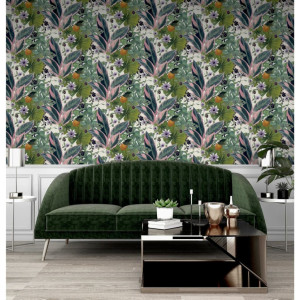 DUTCH WALLCOVERINGS Behang Passion Flower wit en groen