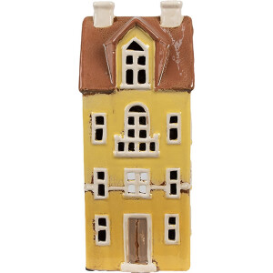 Clayre & Eef Waxinelichthouder Huis 11x9x25 cm Geel Bruin Keramiek