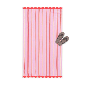 HEMA HEMA Kinderstrandlaken 80x140cm Velours Strepen (roze)