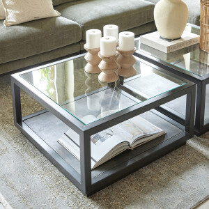 Rivièra Maison Salontafel 'Roger' Mangohout en glas, 80 x 80cm