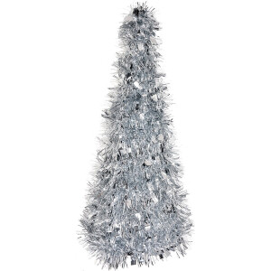 Clayre & Eef Kerstdecoratie Kerstboom Ø 16x38 cm Zilverkleurig Kunststof