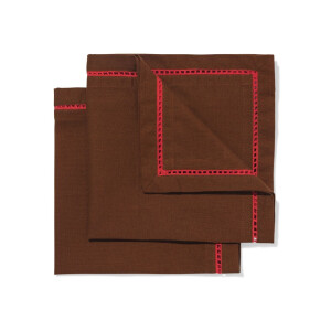 HEMA HEMA Servetten 47x47cm Katoen Bruin-rood - 2 Stuks (bruin)