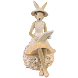 Clayre & Eef Decoratie Beeld Konijn 10x9x17 cm Beige Kunststof