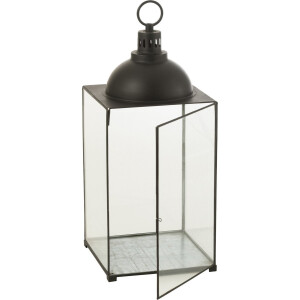J-Line lantaarn Hagrid - glas/ijzer - zwart - medium