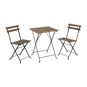 Bistro set Rhodos - hout/metaal - bruin/zwart - 3-delig