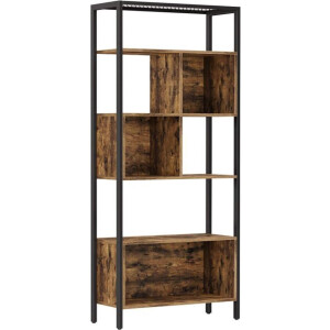 MIRA Home - Boekenkast - Vakkenkast - 5 lagen - Industrieel - hout/metaal - Bruin/zwart -74x29.6x170