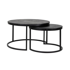 Richmond Ronde Salontafel 'Catana' Set van 2 stuks, mangohout, kleur zwart