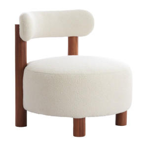 Light & Living Fauteuil 'Ferentino' Acaciahout en Bouclé, kleur Crème