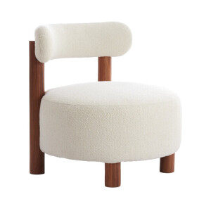 Light & Living Fauteuil 'Ferentino' Acaciahout en Bouclé, kleur Crème