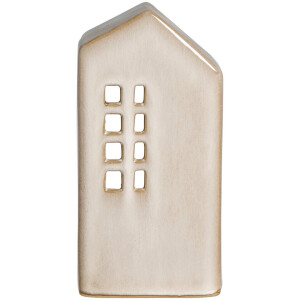 Leen Bakker - Theelichthouder Huis - 14x11x7,5 Cm - Keramiek - Beige - 7.5x11x14 Cm