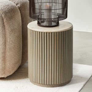 Rivièra Maison Ronde Bijzettafel 'Villanova' Travertin en mangohout, 42cm