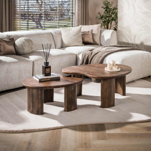 Salontafel Mova set van 2 Massief acacia bruin