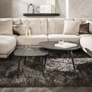 LifestyleFurn Organische Salontafel 'Kora' Set van 2 stuks, Keramiek look