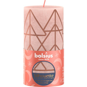 Bolsius Stompkaars Rustiek Print Kerstboom Misty Pink - 13 cm / ø 7 cm