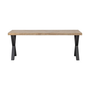 WOOOD Eettafel 'Tablo' Mangohout Visgraat, met X-poot, 180 x 90cm