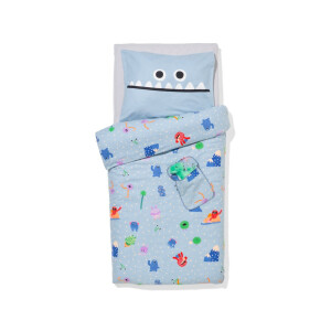 HEMA HEMA Peuterdekbedovertrek 120x150cm Flanel Monsters (blauw)