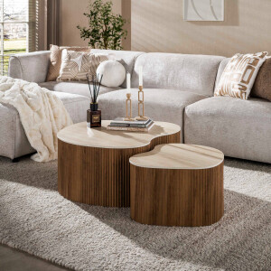 Salontafel Ceramo medio set van 2 3D keramiek travertin