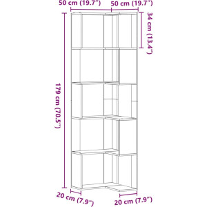 vidaXL - Boekenkast - 5-laags - hoek - 50x50x179 - cm - bewerkt - hout - gerookt - eiken