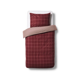 HEMA HEMA Dekbedovertrek 140x200/220cm Flanel Ruiten Bordeaux (donkerrood)
