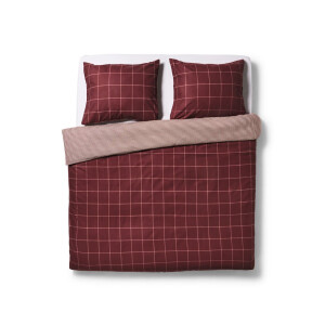 HEMA HEMA Dekbedovertrek 200x200/220cm Flanel Ruiten Bordeaux (donkerrood)
