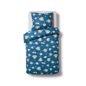 HEMA HEMA Kinderdekbedovertrek 140x200cm Flanel Ruimteschip (blauw)