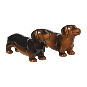 Peper- en zout stel teckel - bruin - 6.2x12x3.5 cm