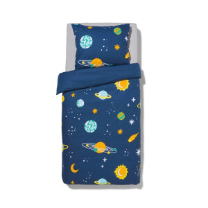 HEMA HEMA Kinderdekbedovertrek 140x200cm Zacht Katoen Planeten (donkerblauw)