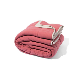 HEMA HEMA Bedsprei Jersey Ruit Beige/rood 260x235 (beige)