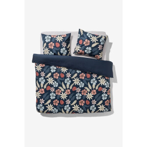 HEMA HEMA Dekbedovertrek 240x200/220cm Zacht Katoen Bloemen Blauw (blauw)