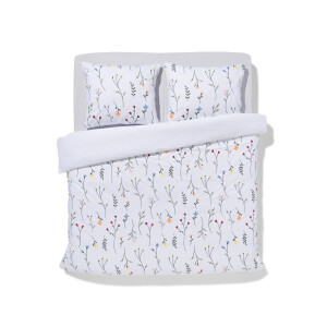 HEMA HEMA Dekbedovertrek 240x200/220cm Zacht Katoen Veldbloemen Wit (wit)