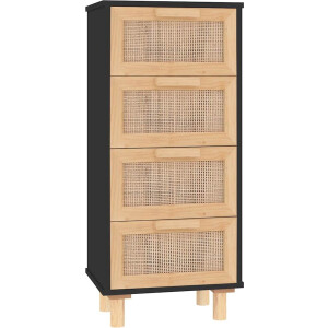 vidaXL Dressoir 40x30x90 cm massief grenen hout en rattan zwart