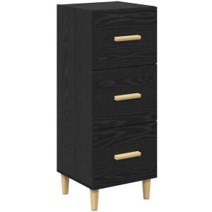 vidaXL - Dressoir - met - lade - Zwart - eiken - 34.5 - x - 34 - x - 90 - cm - Bewerkt - hout