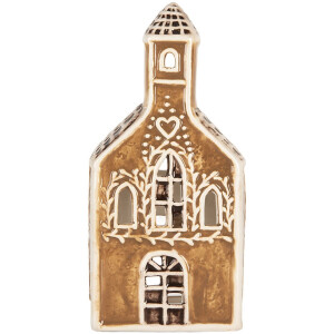 Clayre & Eef Waxinelichthouder Huis 8x7x17 cm Bruin Keramiek
