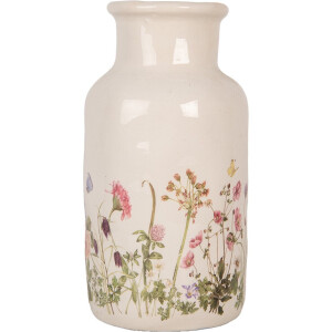 Clayre & Eef Vaas Ø 14x26 cm Beige Keramiek Bloemen