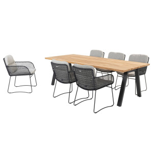Taste by 4 Seasons Diningset Ambassador Aprilla Antraciet 7-delig Teak 240 x 100 cm