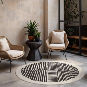 Vloerkleed Bounds Rond - Zwart Wit Xcm - Polypropyleen - Dekbed-Discounter.nl
