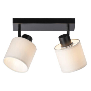 Leen Bakker - Spot 2-lichts Amani - Zwart/off-white - E27 - Metaal - Zwart#Beige - 30x15x15 Cm