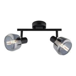 Leen Bakker - 2-spot Noah - Smoke Glas - E14 - Metaal/Glas - Zwart - 21x10x28.5 Cm