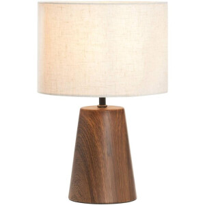 2e Halve Prijs Leen Bakker - Tafellamp Finne - Bruin Metaal - E27 - 37xØ23 Cm - Metaal/Stof - Bruin#Crème - H35 Cm