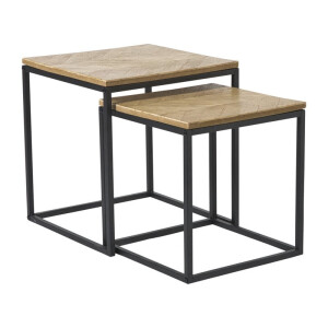 Bijzettafeltjes visgraat - bruin/zwart - set van 2