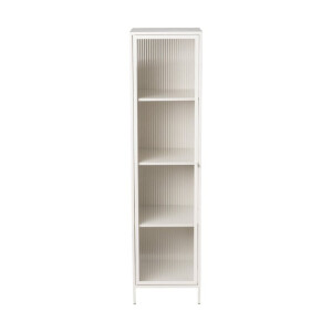 Hoge kast Luca met geribbeld glazen deurtje - offwhite - 160x42x40 cm