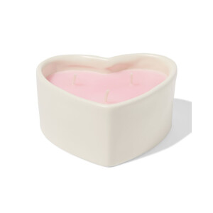 HEMA HEMA Kaars Drie Lonten 13x10cm Keramiek Hartvorm Roze