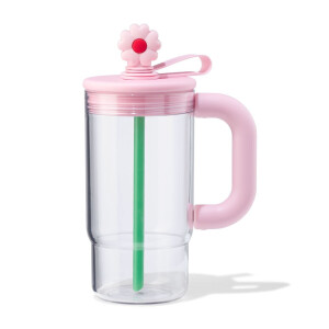 HEMA HEMA Drinkfles 720ml Met Rietje Bloem