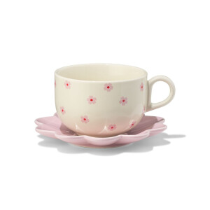 HEMA HEMA Kop En Schotel 220ml Keramiek Bloemen