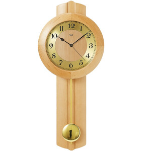 Wandklok AMS Elzenout - Radio gestuurd met slinger Slingerklok - gouden slinger
