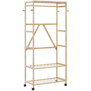 vidaXL - Kledingrek - met - schappen - en - wielen - 90x40x179,5 - cm - bamboe