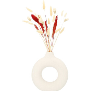 QUVIO Donut vaas - Rond - Vaasje - Vazen - Bloemenvaas - Decoratieve accessoires - Voor binnen - Woonaccessoires - Scandinavisch - Landelijk - Keramiek - Gebroken wit met spikkels - 7 x 21 x 23 cm